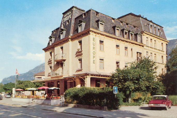 Hotel Carlton-Europe Interlaken historische Farbaufnahme Hotel Carlton-Europe Interlaken historische Farbaufnahme